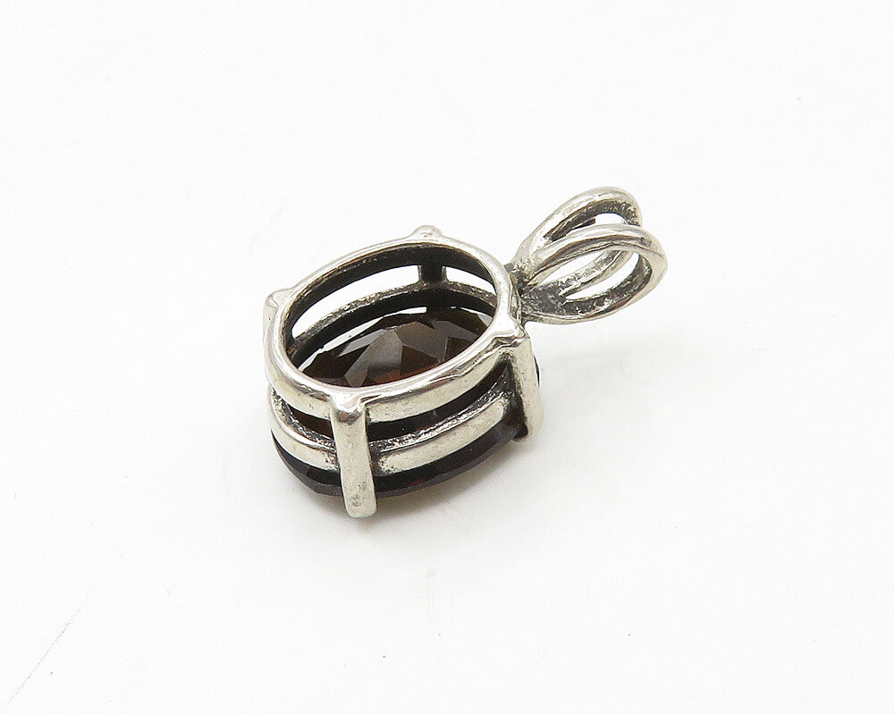 925 Sterling Silver Vintage Prong Set Faceted Smoky Topaz Pendant PT13993