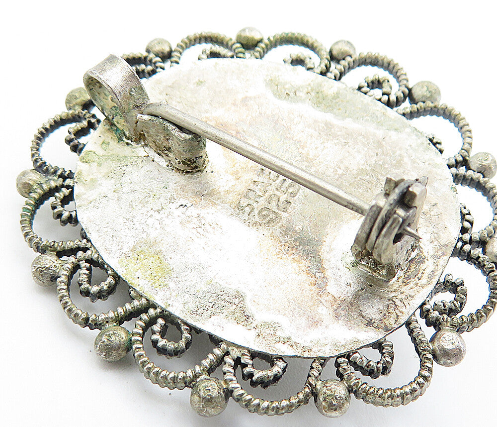 ISRAEL 925 Sterling Silver Vintage Milky White Stone Swirl Brooch Pin BP2651