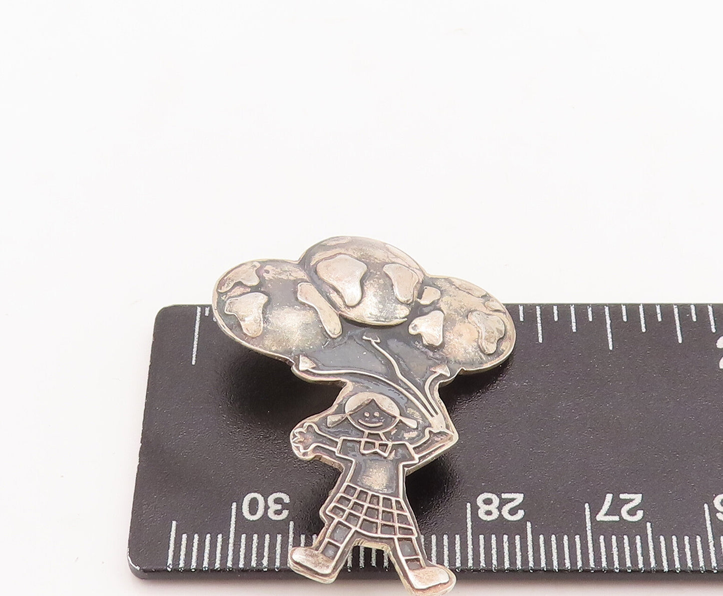 925 Sterling Silver Vintage Brooch Pin MEXICO Happy Girl With Balloons BP11097