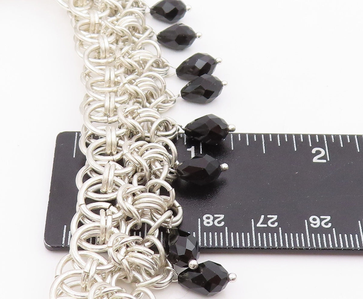 925 Sterling Silver Vintage Necklace Designer Heavy Cutout Dangling Stone NE4480