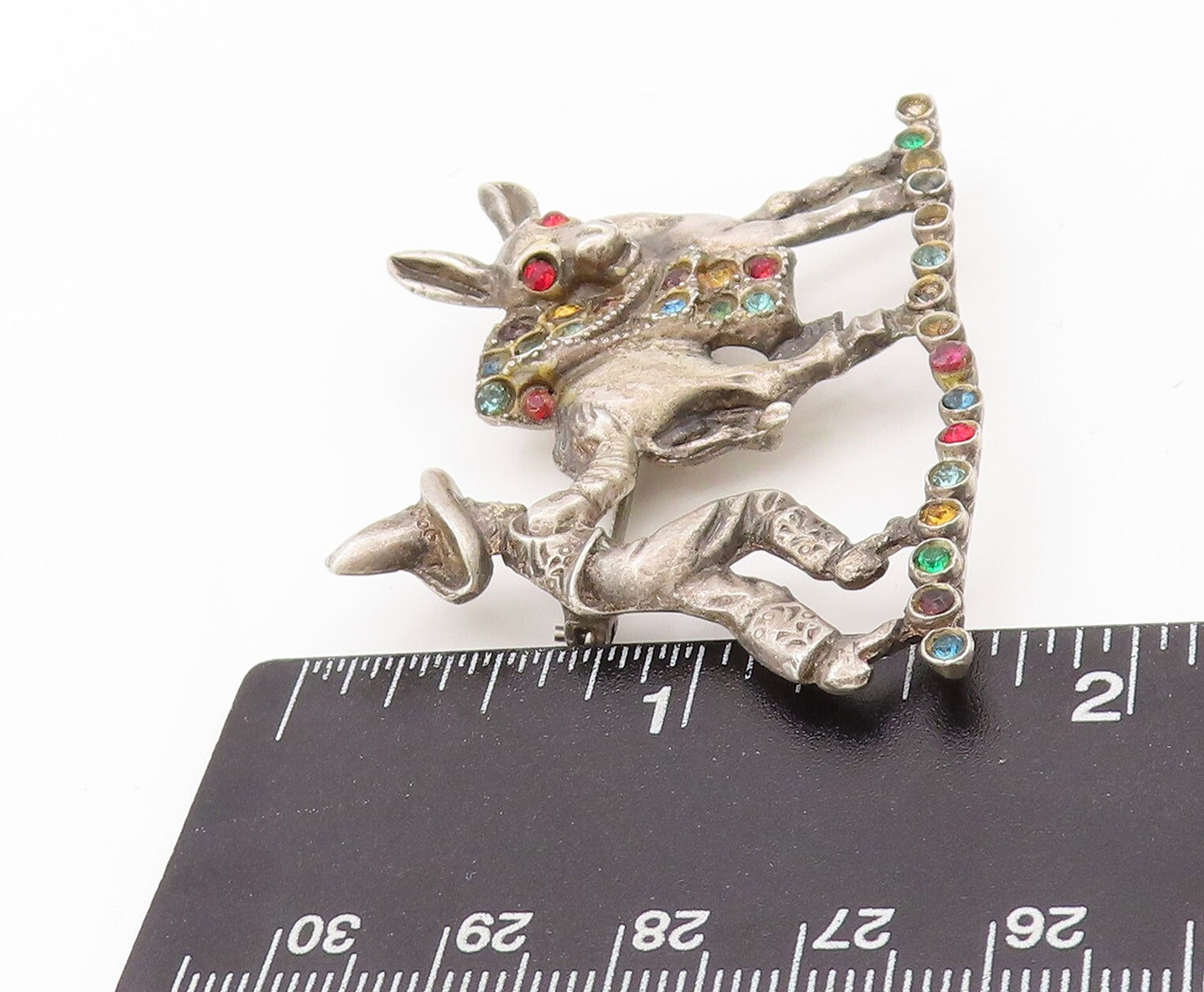 925 Sterling Silver Vintage Brooch Pin Antique Multi Stone Donkey & Man BP11158
