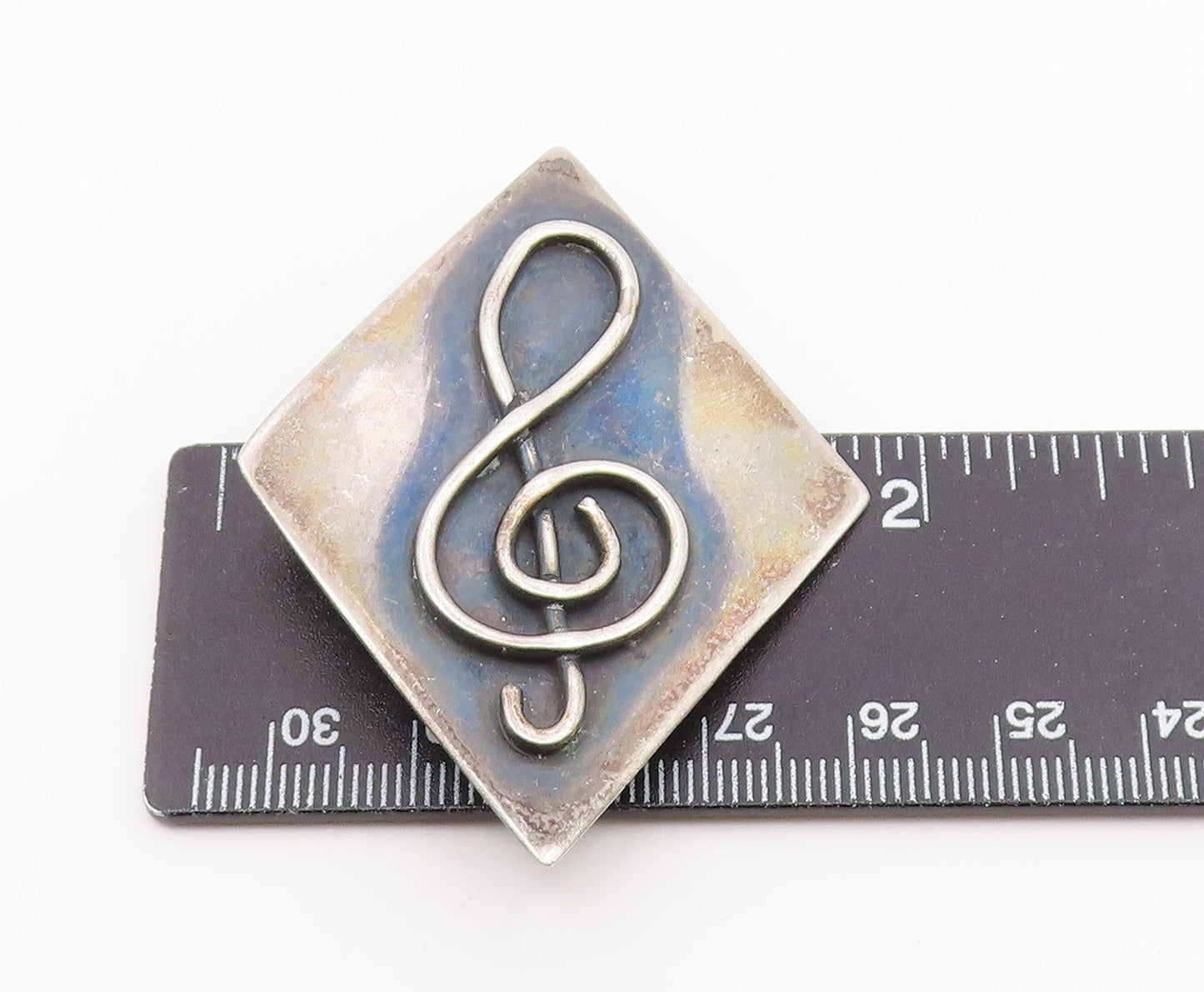 925 Sterling Silver Vintage Diamond Shape Treble Clef Brooch Pin BP7879