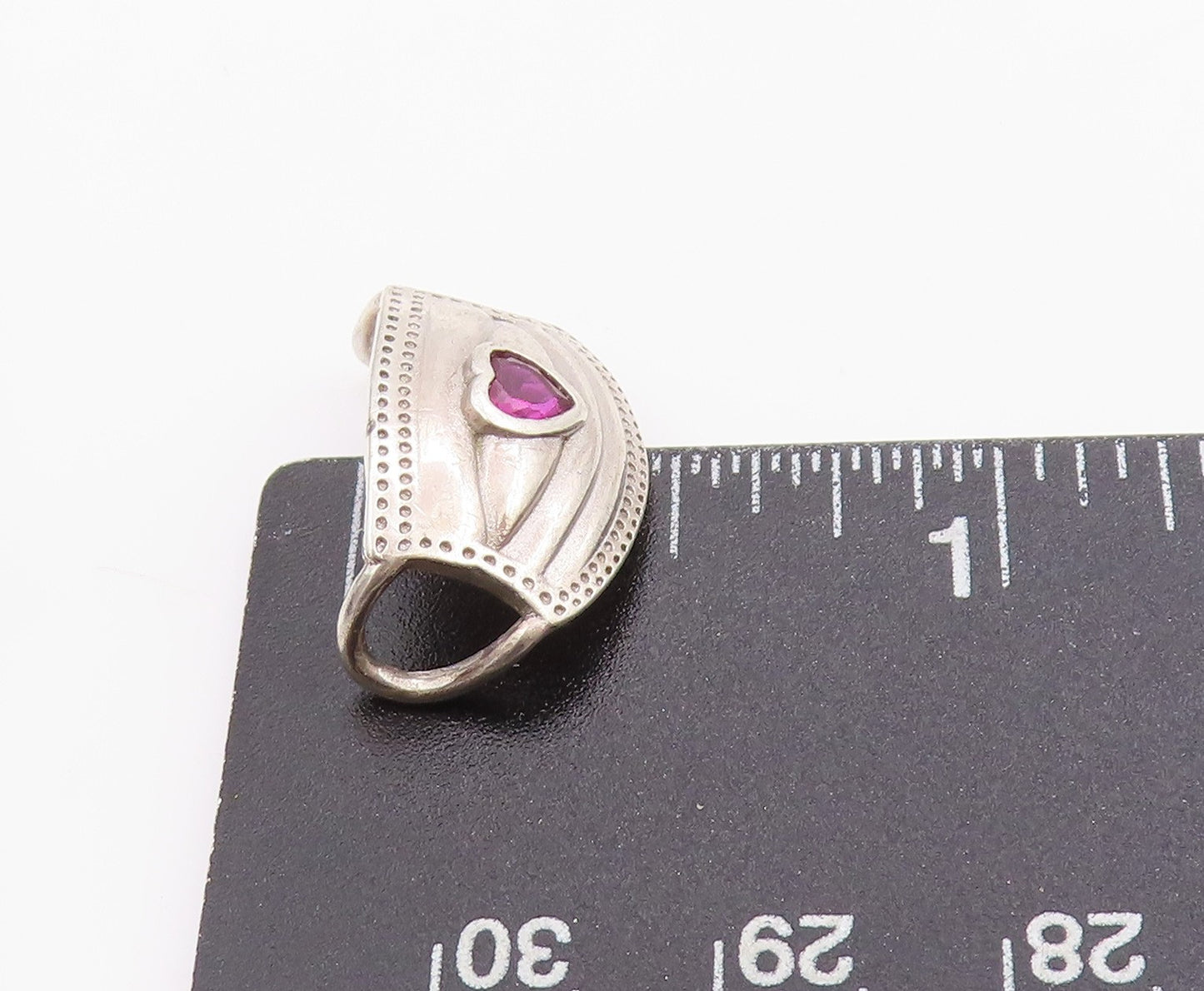 925 Sterling Silver Vintage Pendant Heart Cut CZ Face Mask Charm PT24514