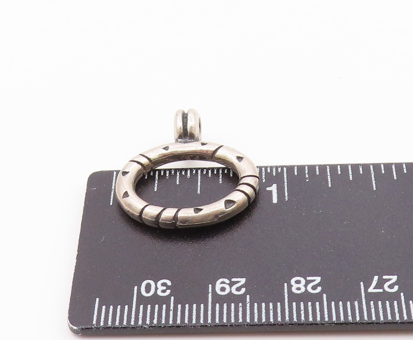925 Silver Vintage Carved Lines & Triangles Open Oval Drop Pendant PT21787