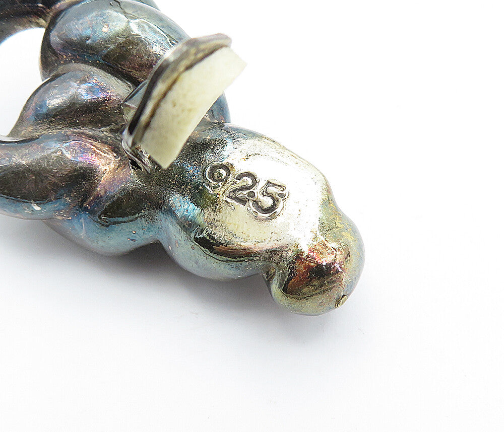 925 Sterling Silver Vintage Oxidized Hollow Twist Non Pierce Earrings EG2146
