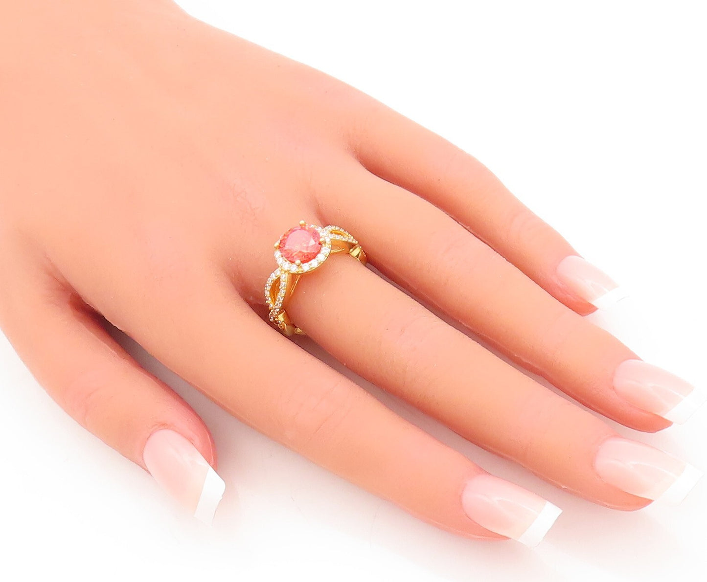 925 Sterling Silver Vintage Ring Designer Gold Plated Red White CZ Sz 7 RG29227