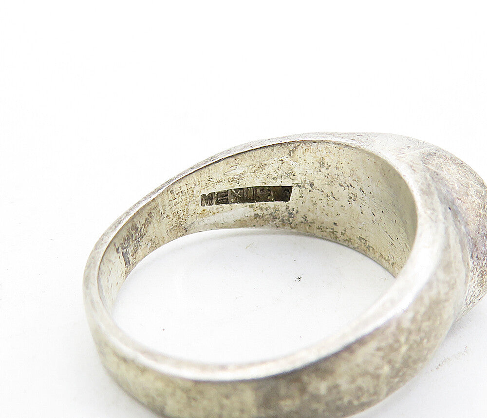 MEXICO 925 Silver Vintage Dark Tone Fluted Dome Smooth Band Ring Sz 7 RG6976