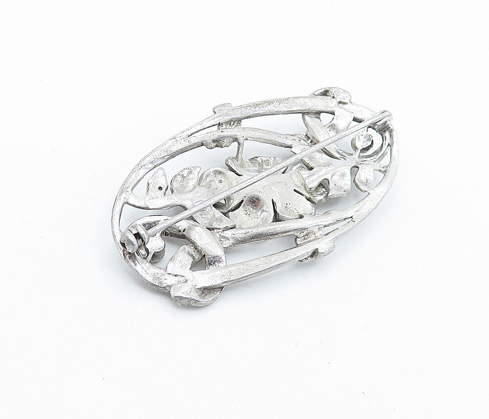 925 Sterling Silver Vintage Sparkling Floral Vine Motif Brooch Pin BP2118
