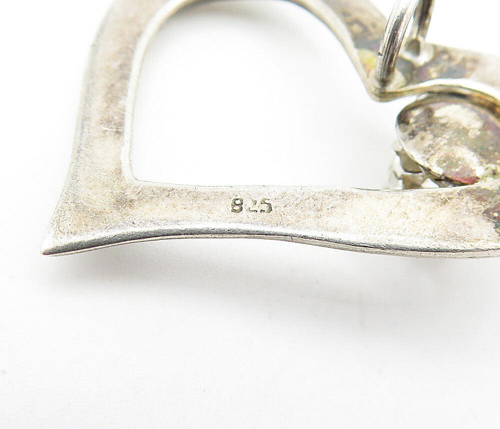 925 Sterling Silver Vintage Cubic Zirconia Open Love Heart Pendant PT2991
