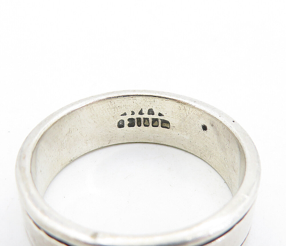 MEXICO 925 Silver Vintage Linear Etched Round Shiny Band Ring Sz 9.5 RG6948