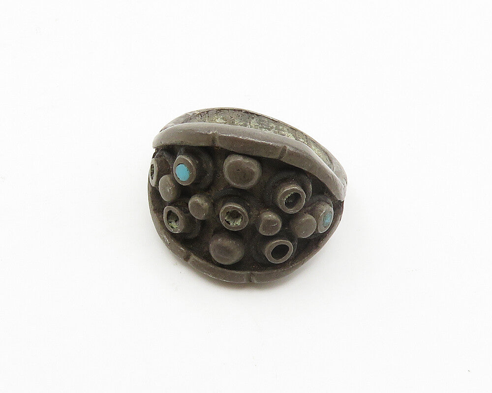 925 Sterling Silver Vintage Antique Turquoise Band Ring Sz 6.5 RG18715