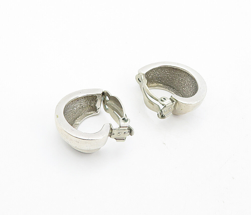 925 Sterling Silver Vintage Shiny Fluted Curved Non Pierce Earrings EG4214