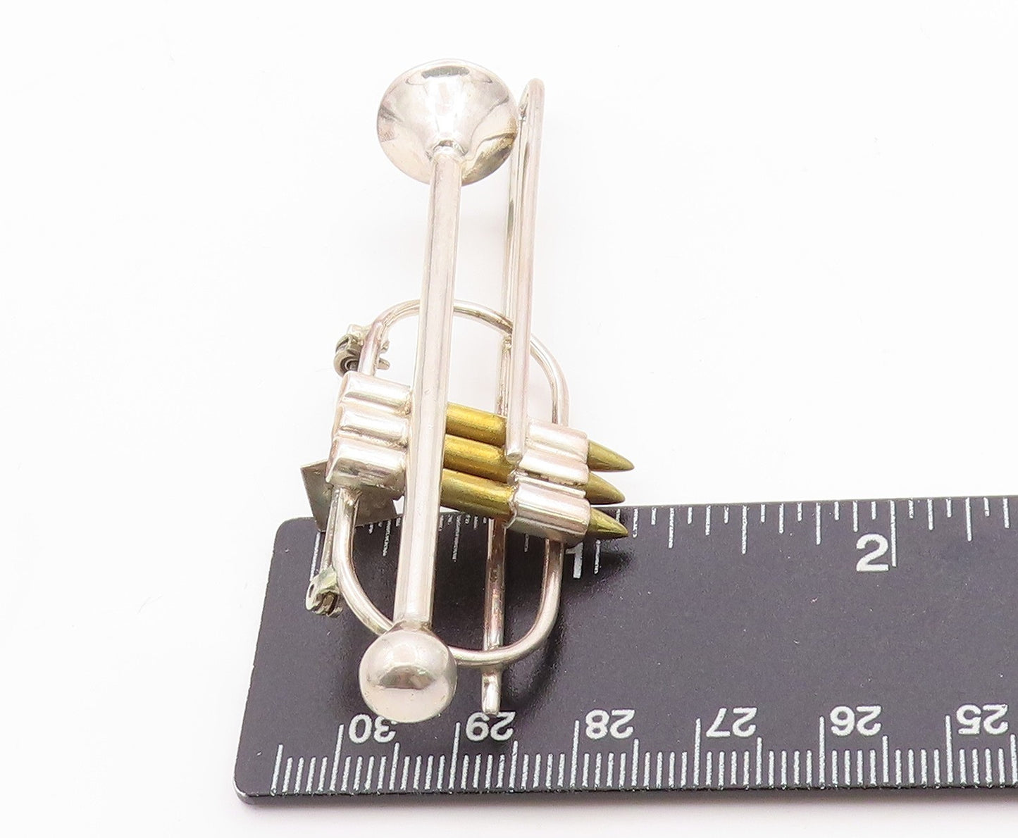 925 Sterling Silver Vintage Brooch MEXICO Mellophone Musical Horn BP11759