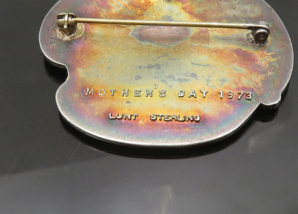 LUNT 925 Sterling Silver Vintage Mother's Day 1973 Shiny Brooch Pin BP8566