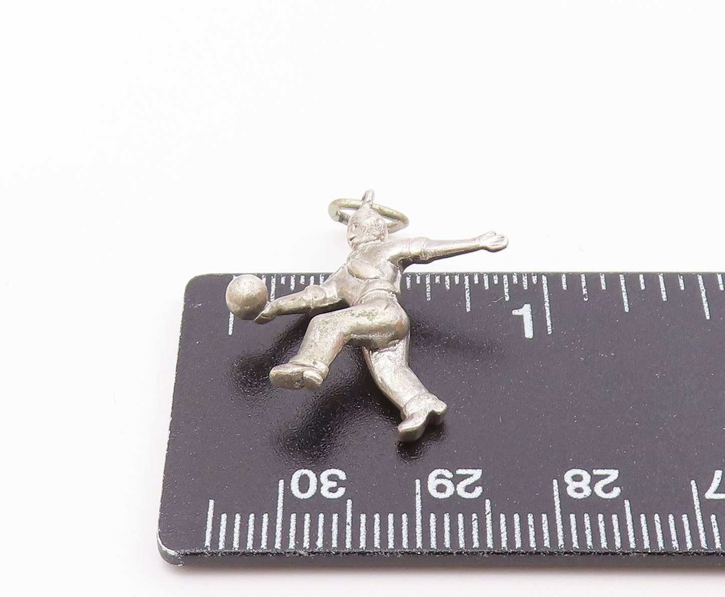 925 Sterling Silver Vintage Shiny Man Bowling Sports Motif Pendant PT18883