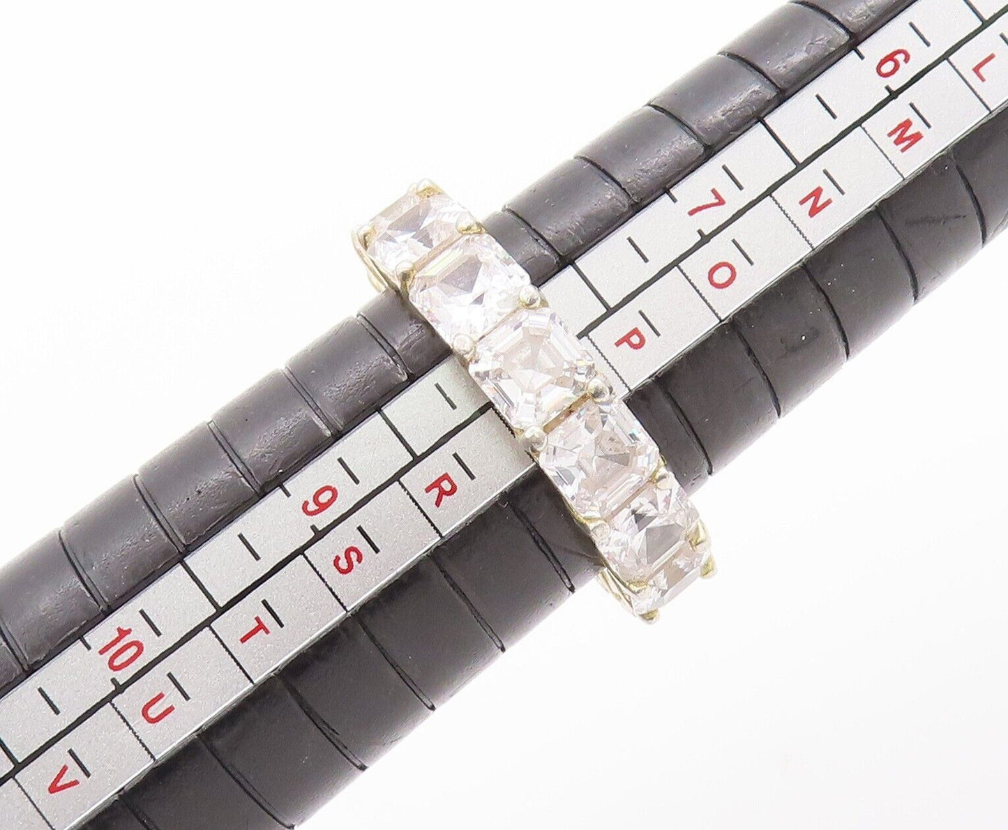925 Sterling Silver Vintage Ring Gold Plated Square Cut CZ 360 Band Sz 8 RG28422