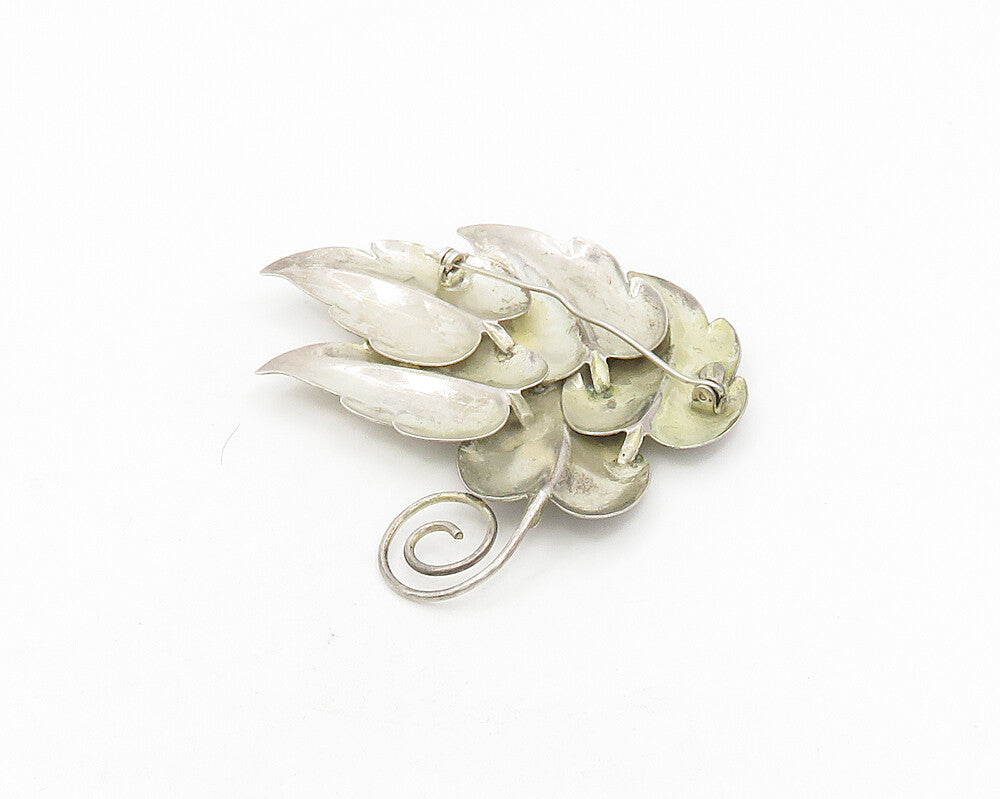 925 Sterling Silver Vintage Shiny Smooth Floral Leaves Brooch Pin BP7383