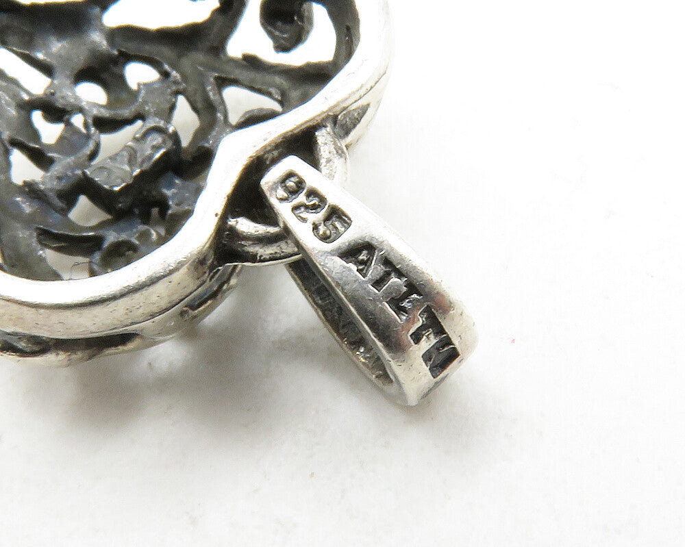 925 Sterling Silver Vintage Petite Love Heart Swirl Dome Drop Pendant PT9847