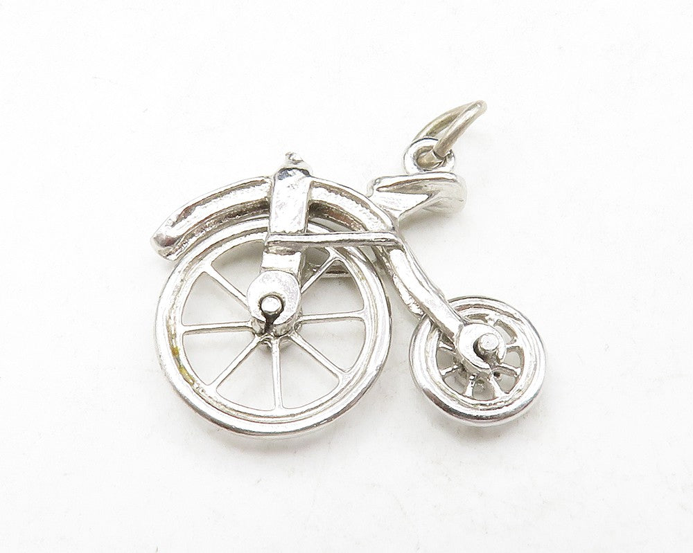 925 Sterling Silver Vintage Shiny Penny Farthing Bicycle Pendant PT10237