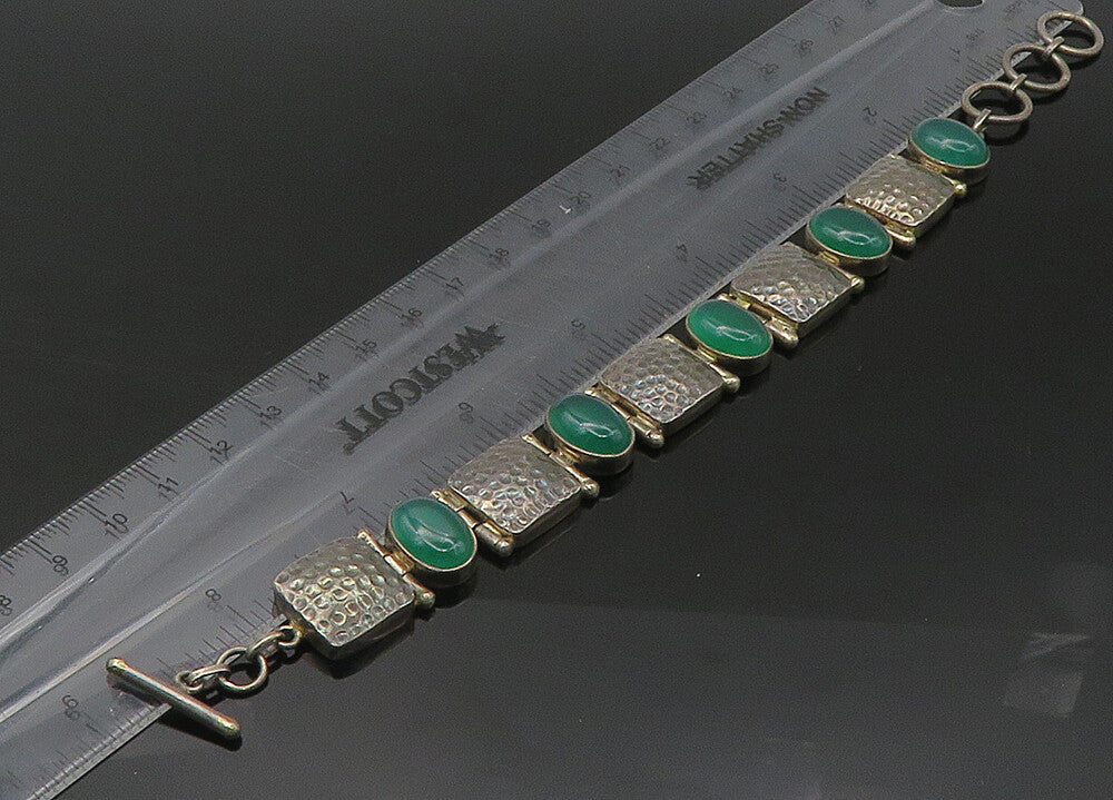 925 Sterling Silver Vintage Cabochon Green Carnelian Chain Bracelet BT8732