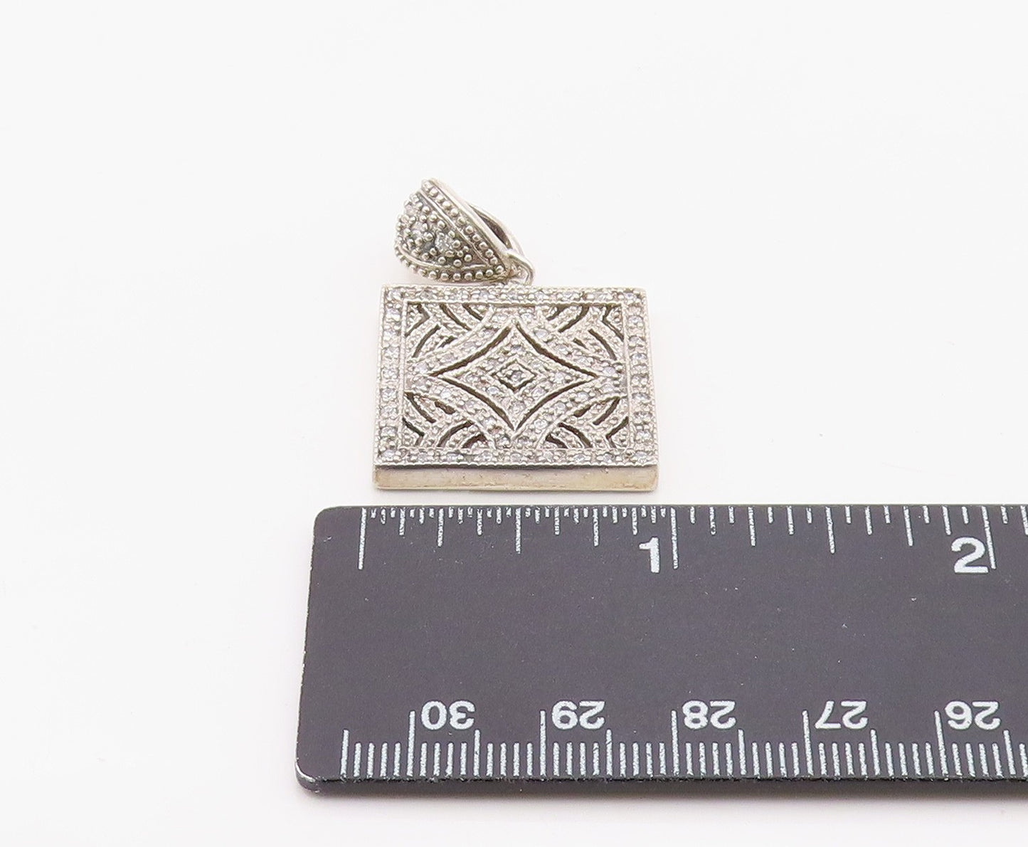 925 Sterling Silver Vintage Pendant White Topaz Geometric Square Charm PT26332