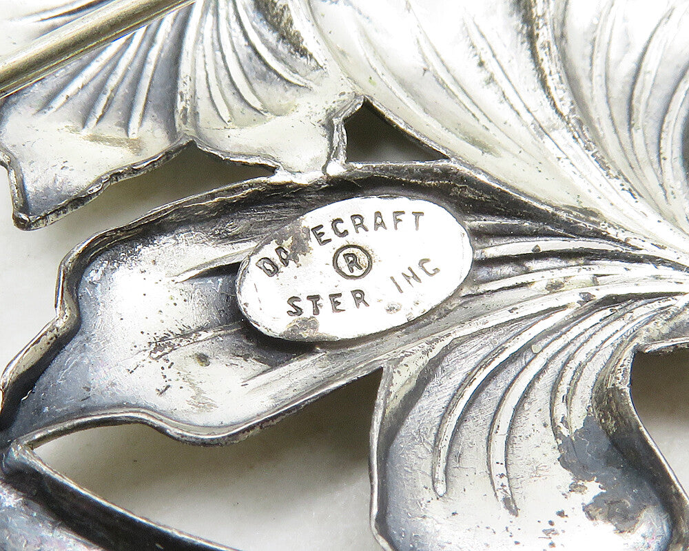 DANECRAFT 925 Sterling Silver Vintage Shiny Flowers Oval Brooch Pin BP7579