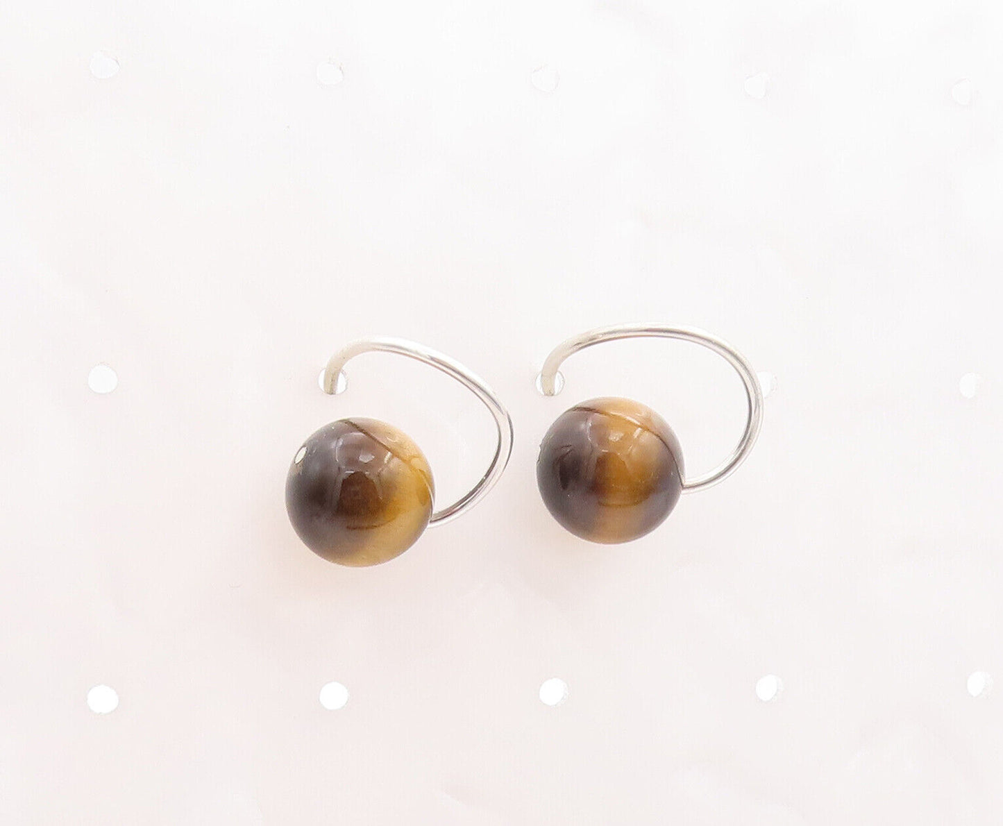925 Sterling Silver Vintage Earrings Designer Bead Shape Tiger's Eye EG13051