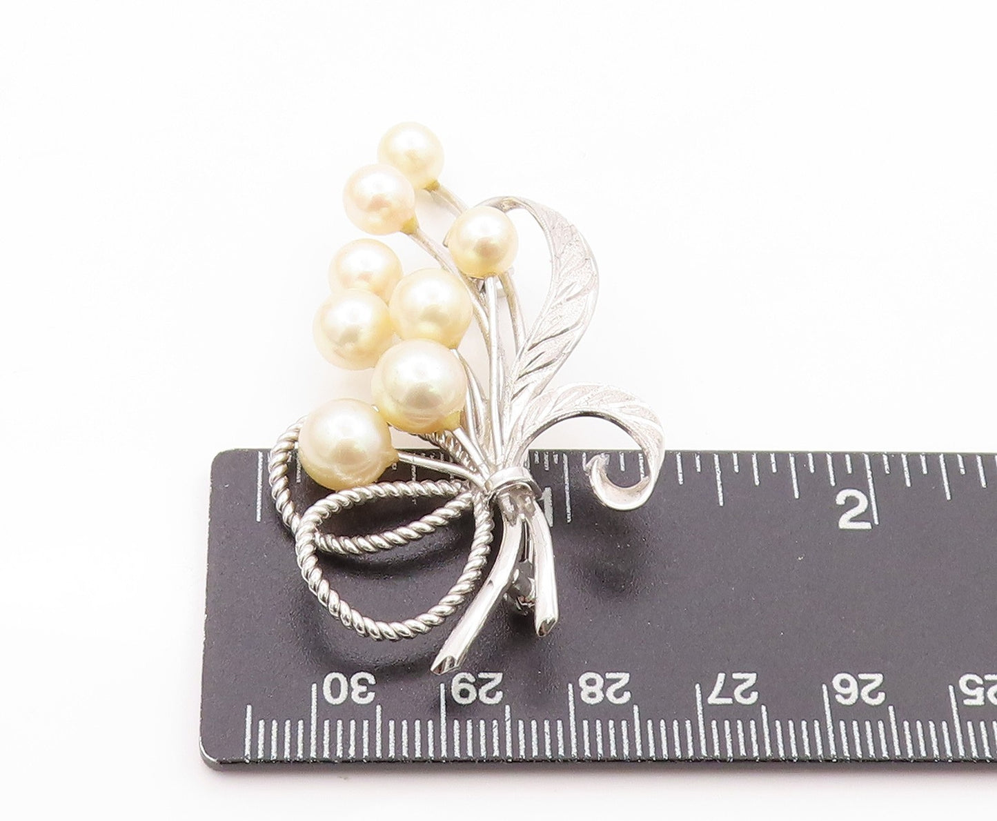 925 Sterling Silver Vintage Brooch Modernist Japanese Pearl Bouquet BP11630
