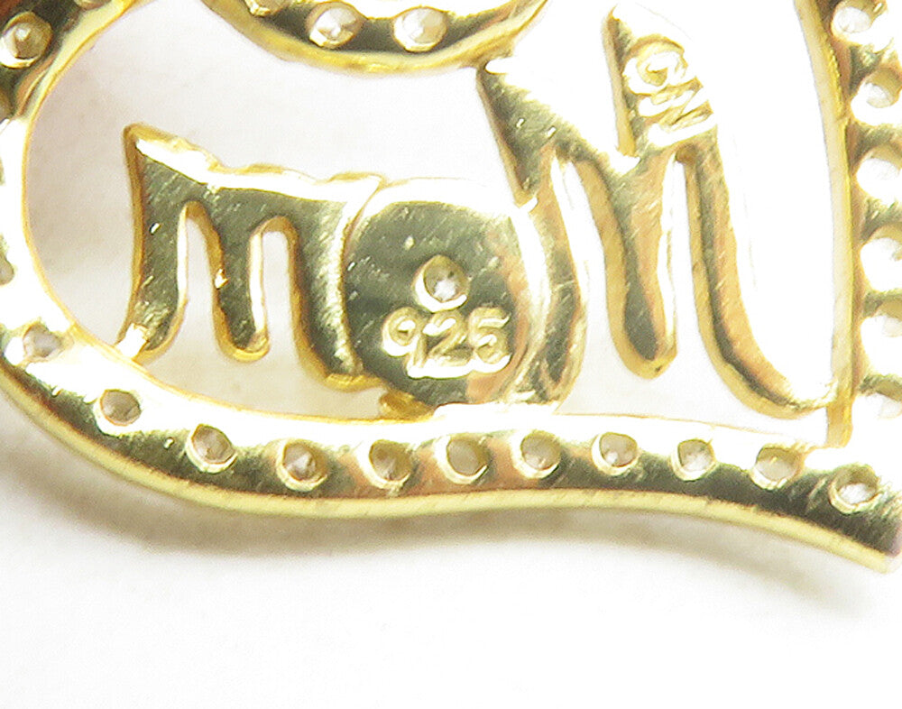 925 Sterling Silver Rhinestone Gold Plated Mom Love Heart Pendant PT9715