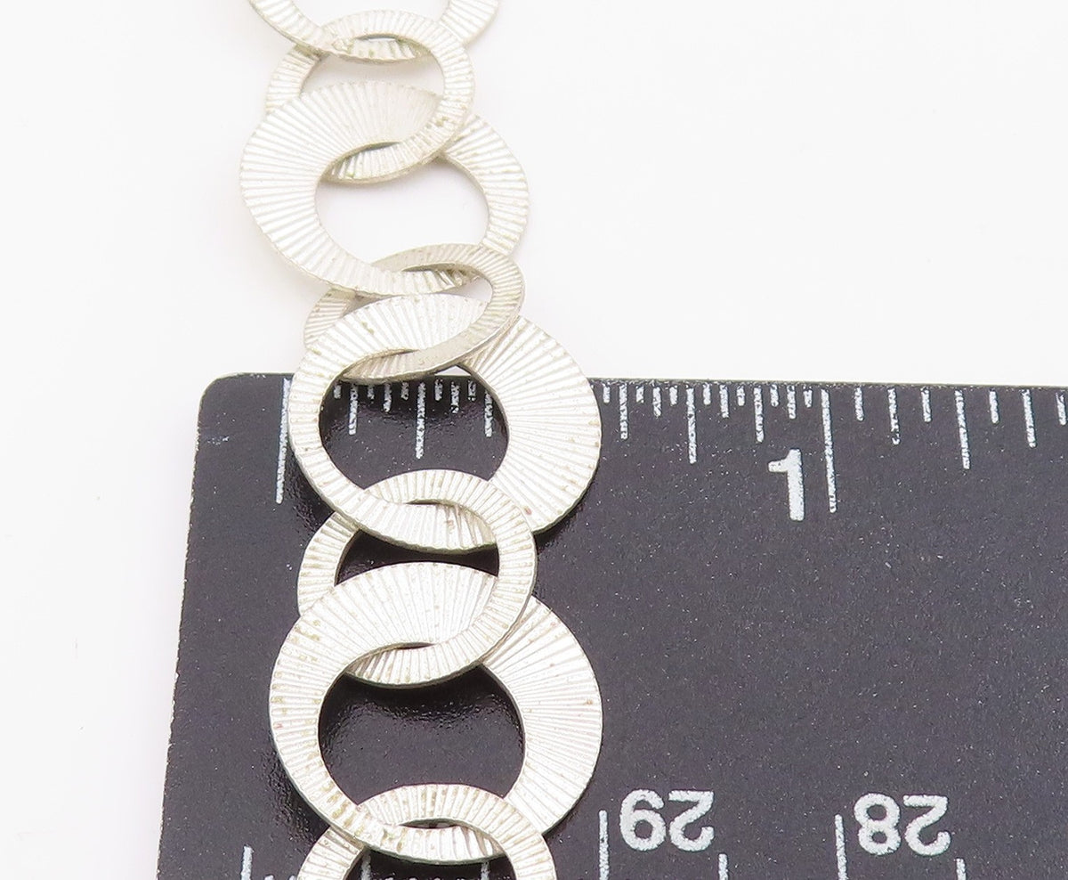 925 Sterling Silver Vintage Necklace Chunky Etched Geometric Circle Link NE4744
