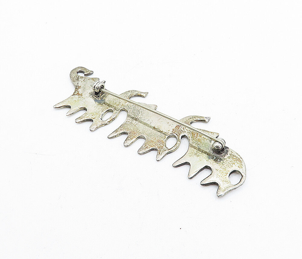 925 Sterling Silver Vintage Dark Tone Etched Elephants Brooch Pin BP1422