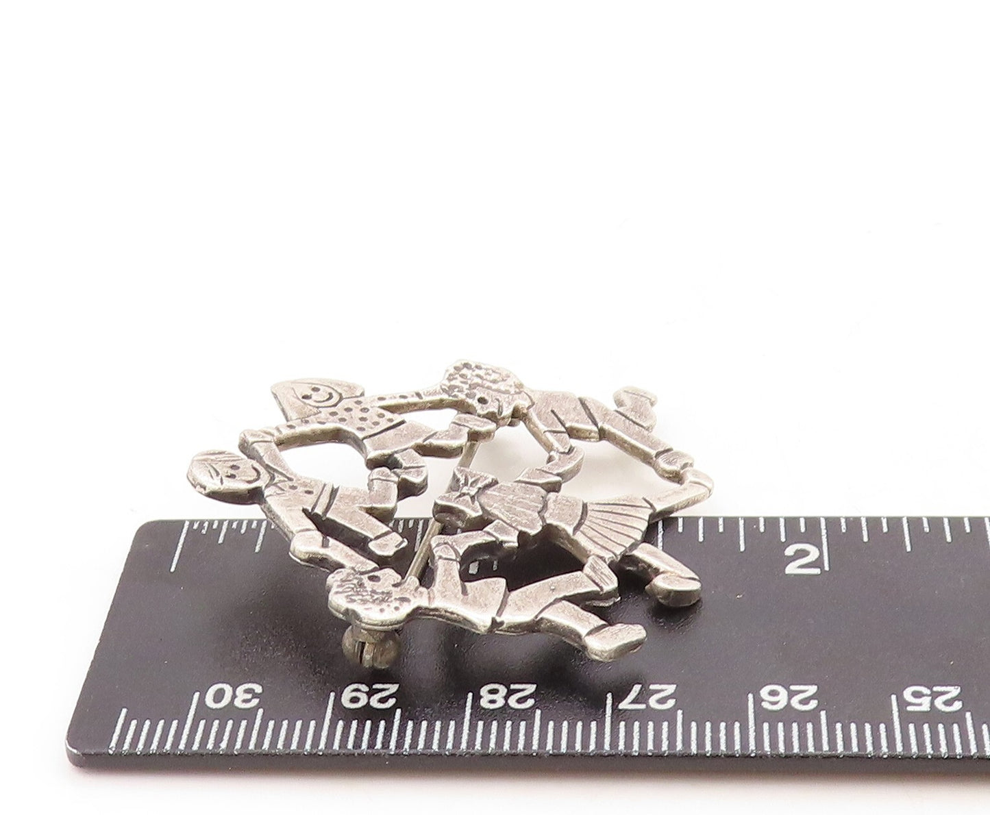 925 Sterling Silver Vintage Brooch Pin Happy Children Playing In Circle BP11334