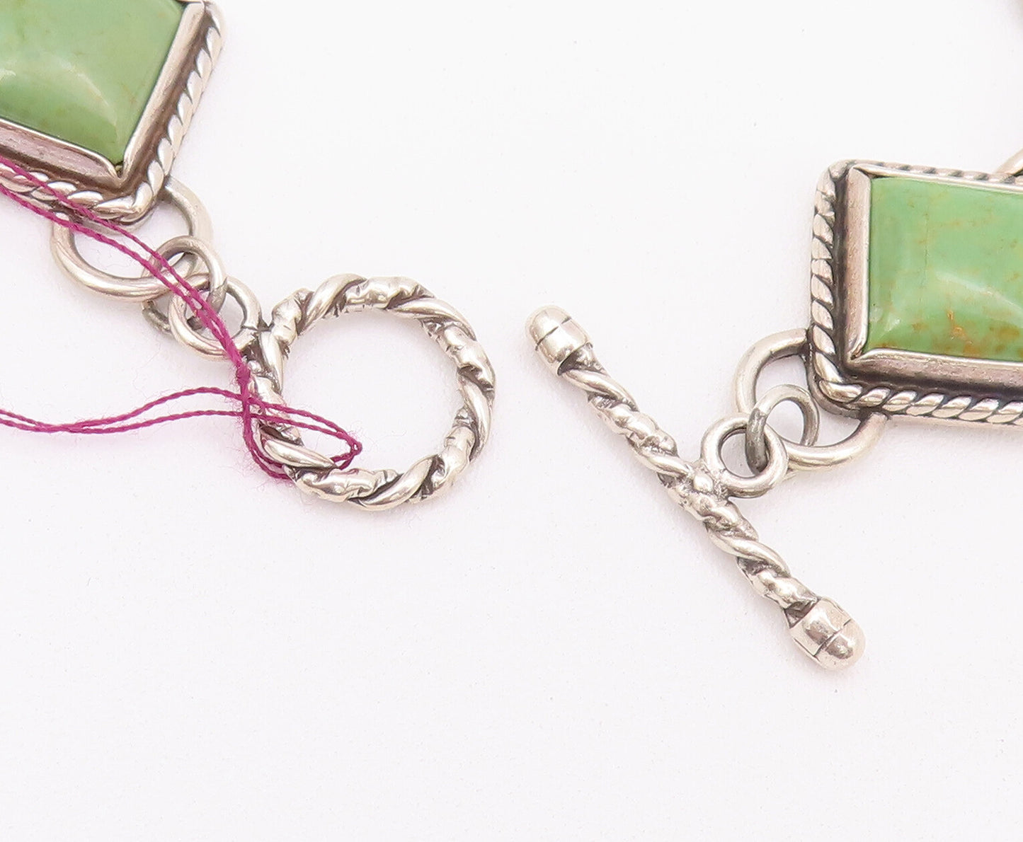 925 Sterling Silver Vintage Bracelet Roped 2 Tone Real Turquoise BT10374