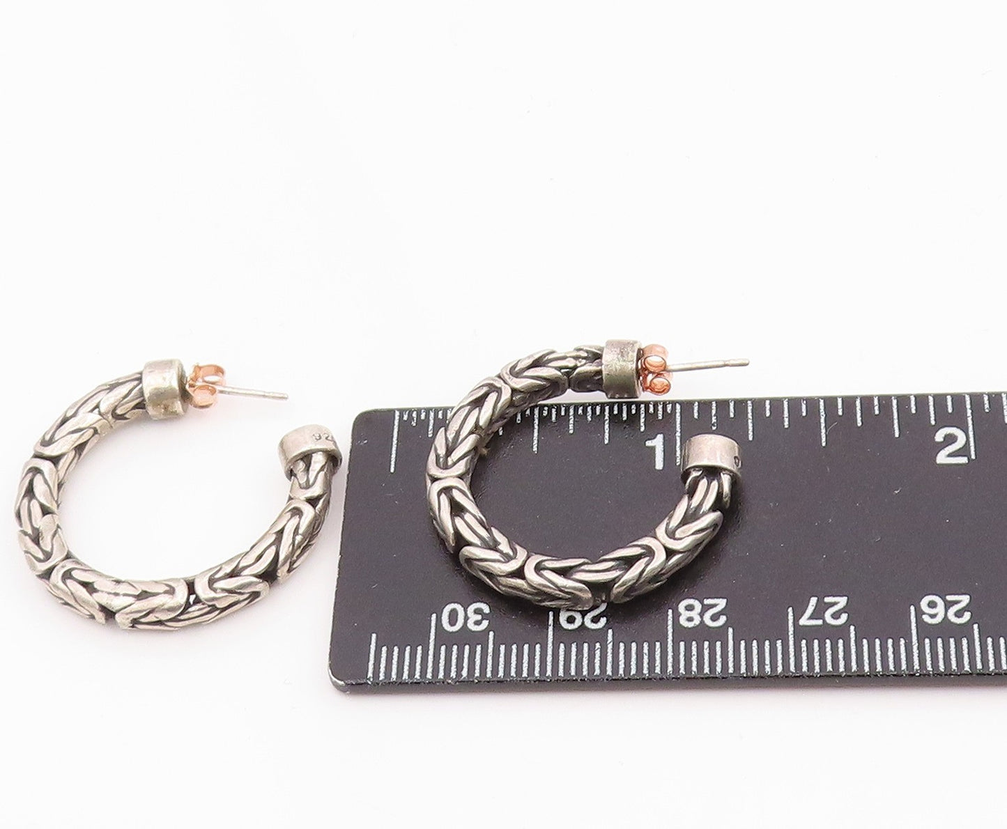 BALI 925 Sterling Silver Vintage Shiny Byzantine Link Hoop Earrings EG10084