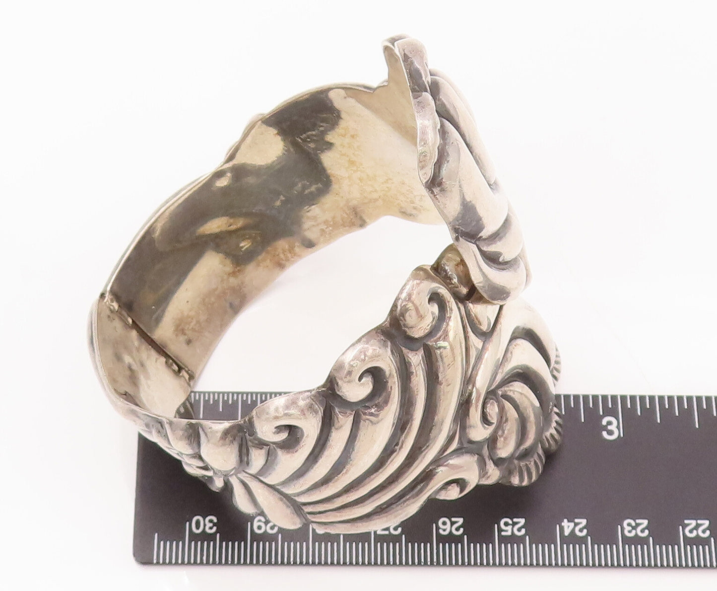 TAXCO MEXICO 925 Sterling Silver Vintage Swirly Puffy Art Carved Bracelet BT9892