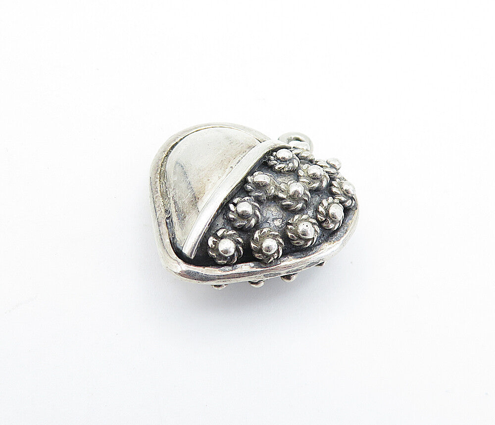 925 Sterling Silver Vintage Floral Twist Hollow Love Heart Pendant PT4043