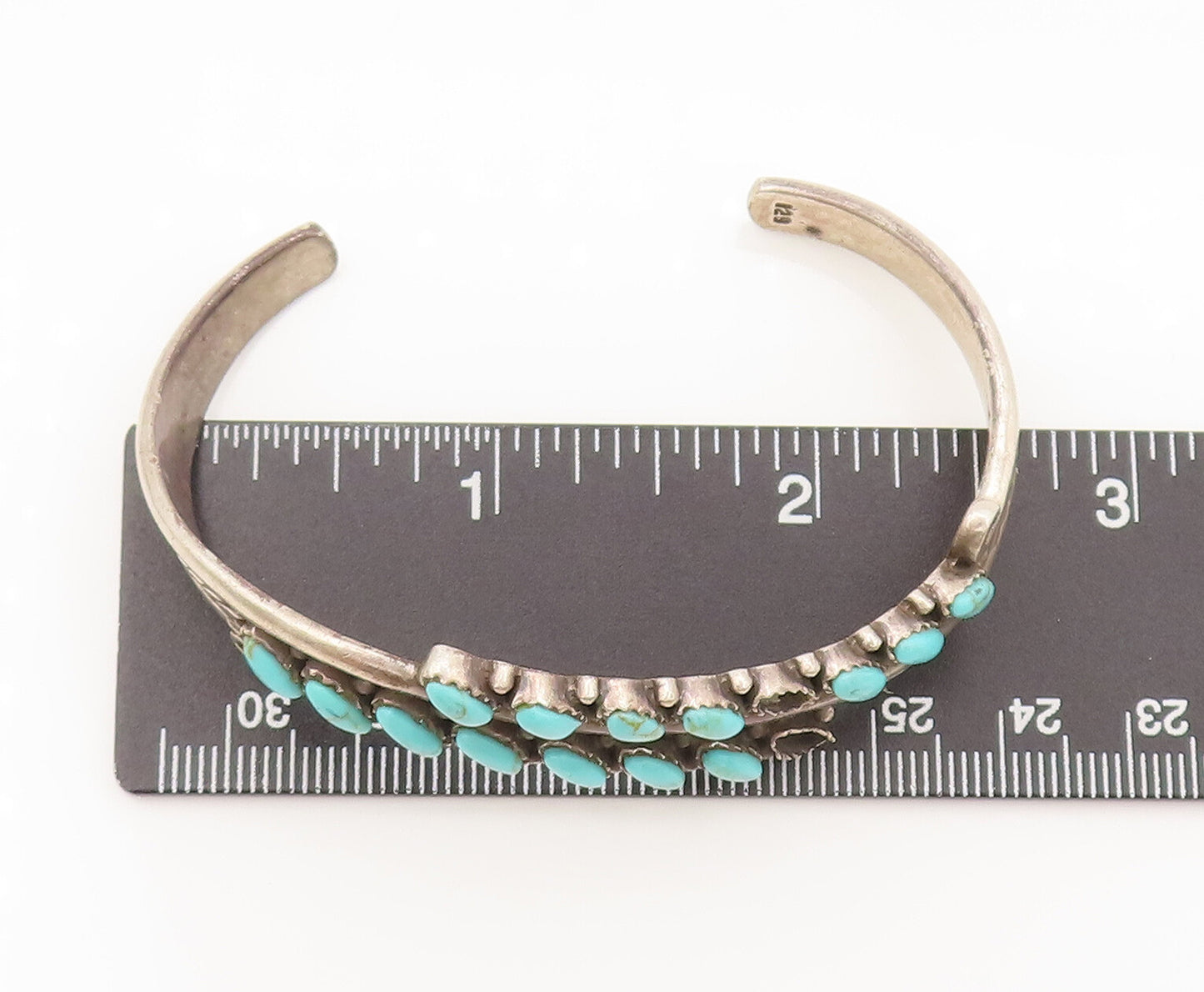925 Sterling Silver Vintage Turquoise Leaf Swirly Carved Cuff Bracelet BT10038