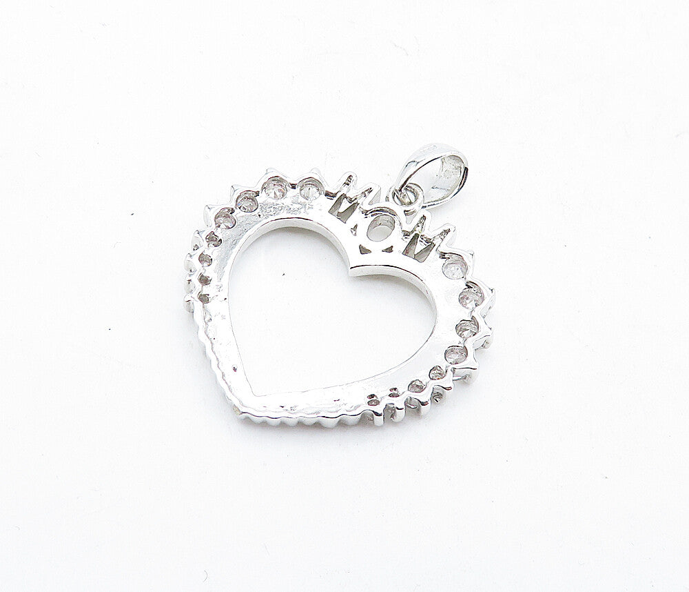925 Sterling Silver Vintage Cubic Zirconia Mom Love Heart Pendant PT3990