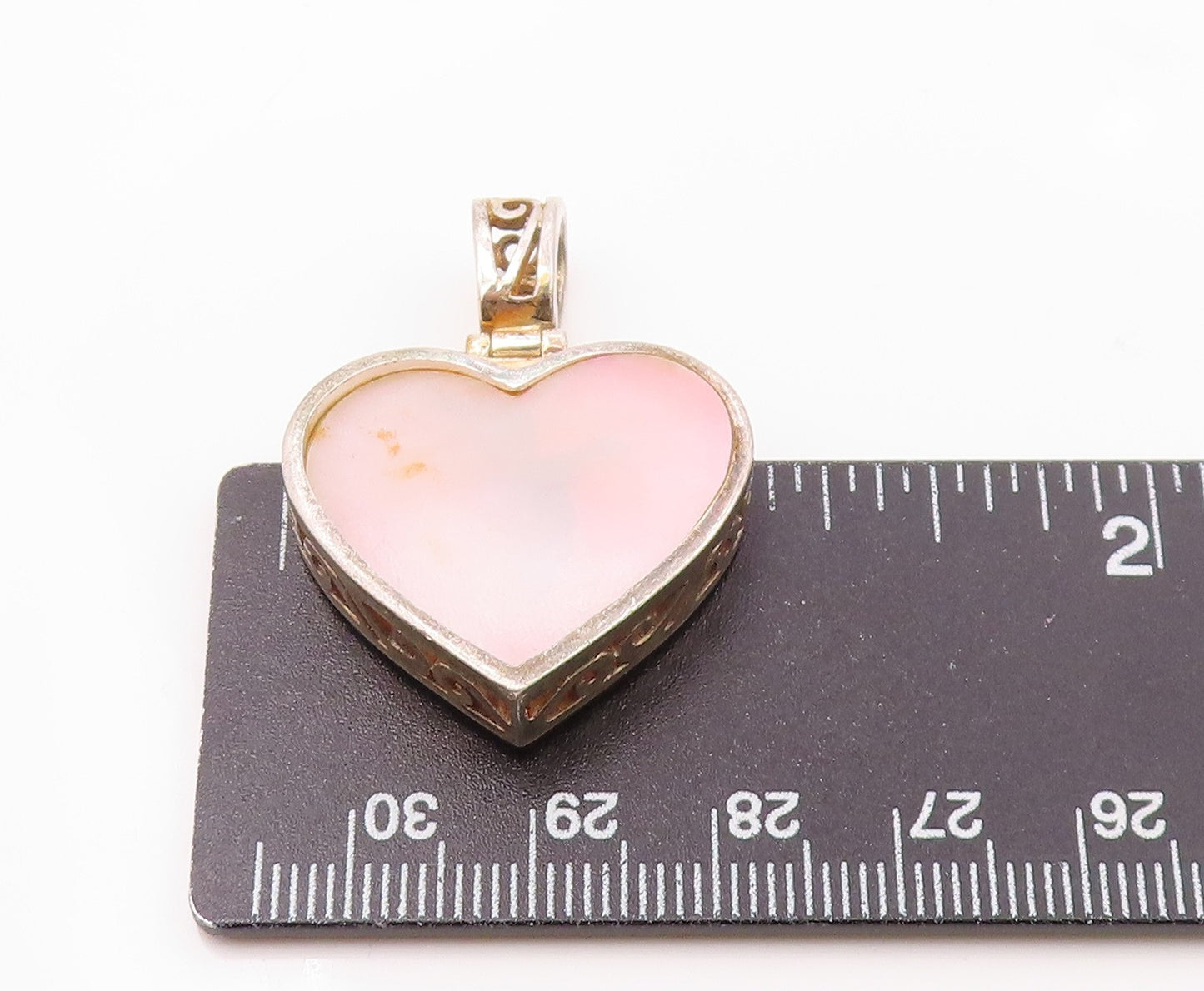 925 Sterling Silver Vintage Pink Mother Of Pearl Love Heart Pendant PT16479