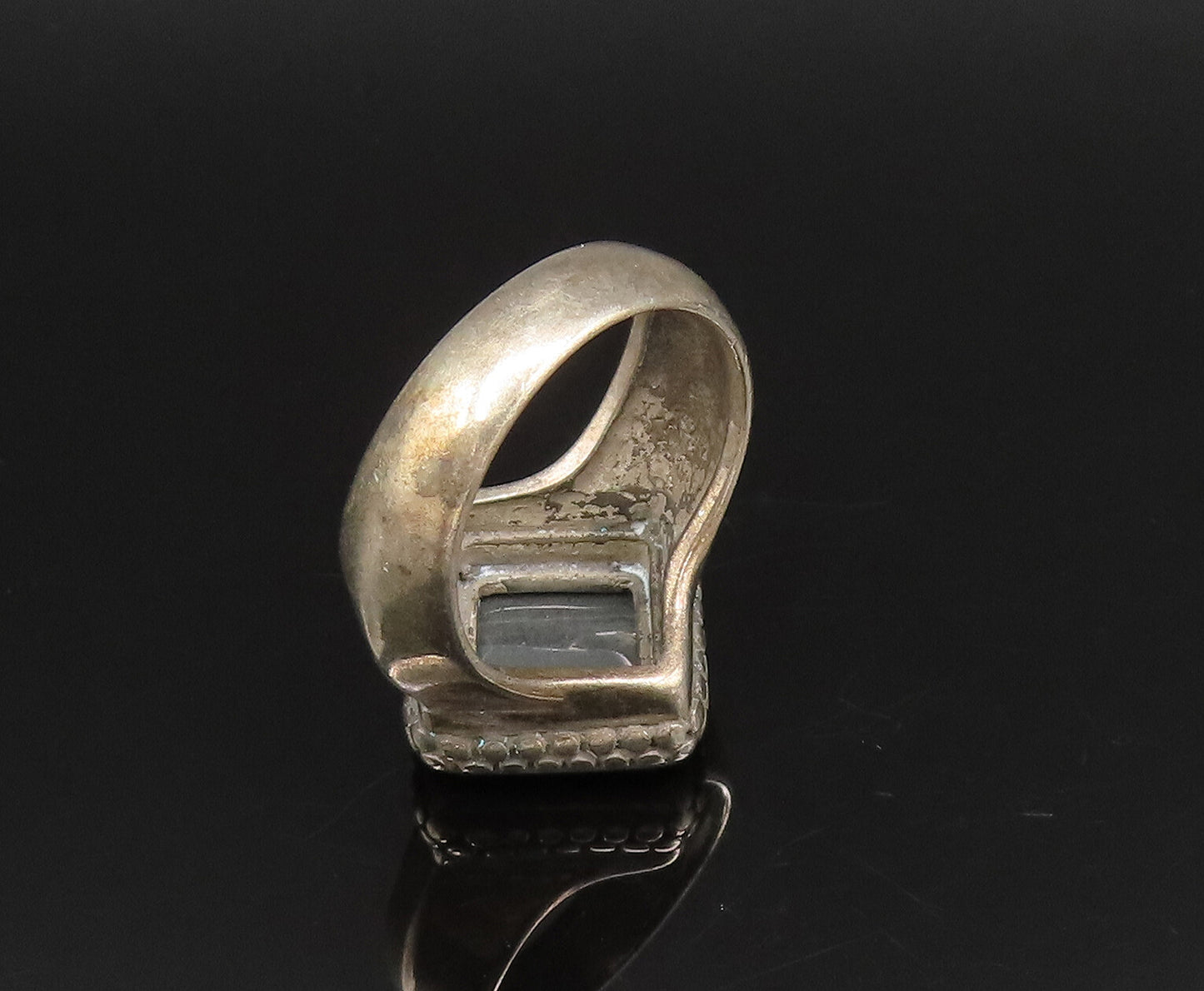 925 Silver Vintage Diamond Shaped Hematite Dotted Detail Ring Sz 7 RG25796