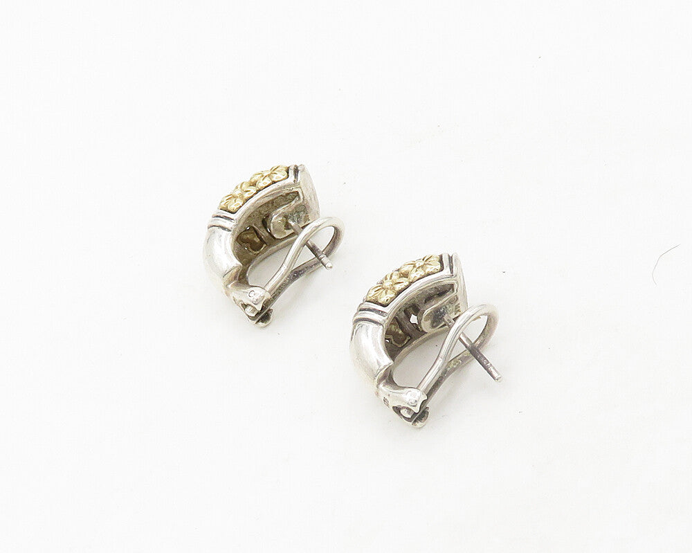 925 Sterling Silver & 14K GOLD Vintage Genuine Diamonds Drop Earrings EG9534