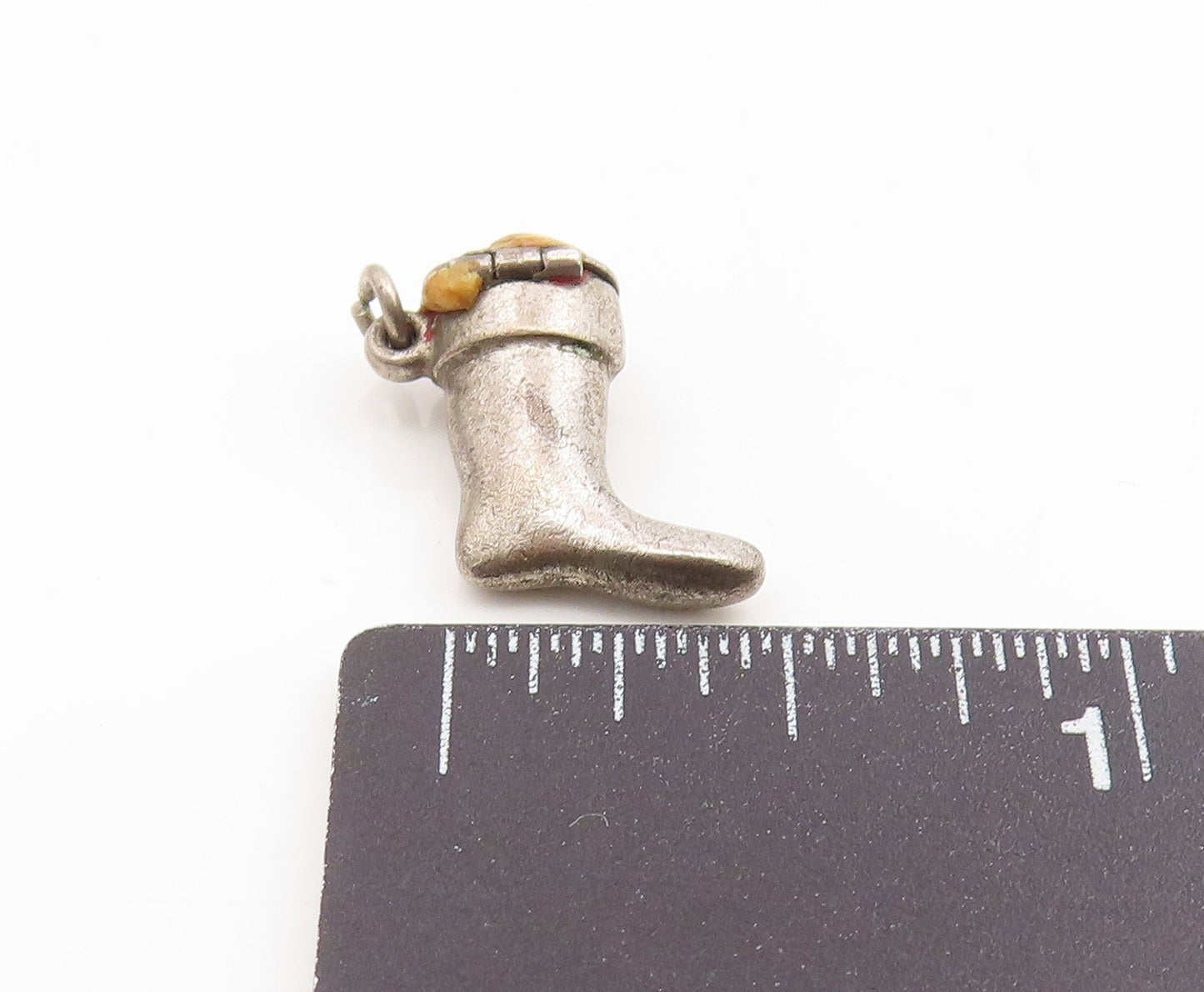 925 Sterling Silver Vintage Petite Stocking Sock Pendant (OPENS) PT16459