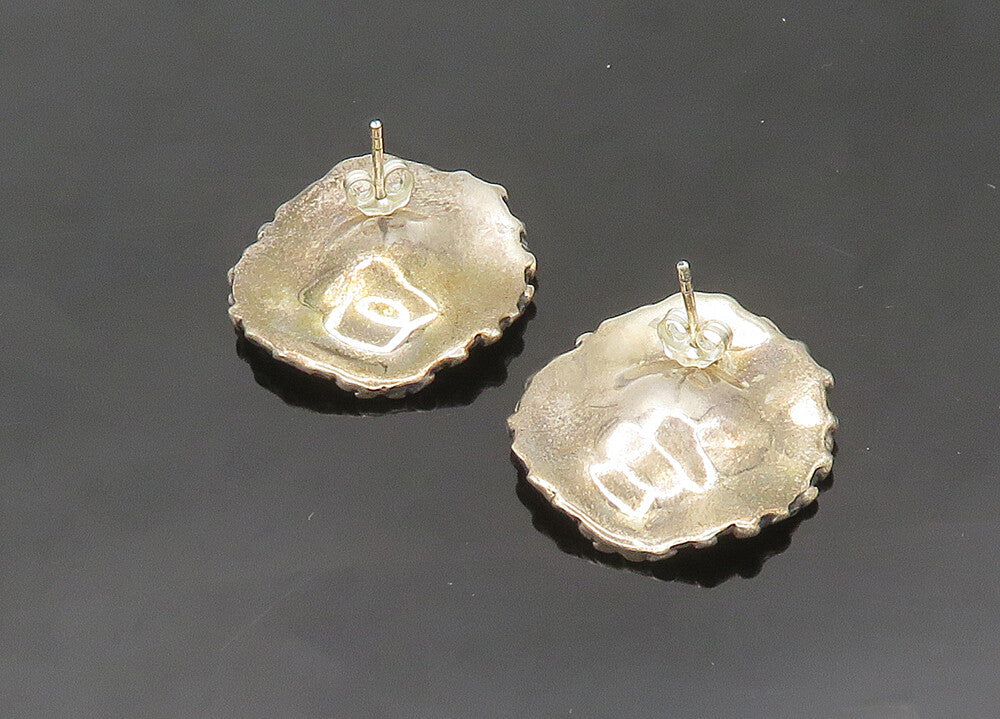 925 Sterling Silver Vintage Two Tone Modernist Flower Drop Earrings EG10226
