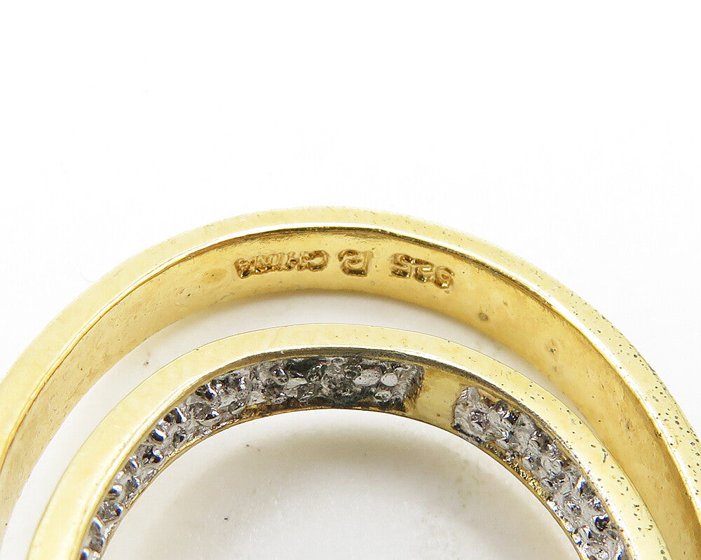 925 Sterling Silver Genuine Diamonds Gold Plated Oval Hoop Earrings EG9397