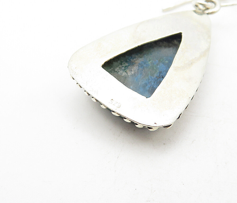 925 Sterling Silver Vintage Blue Agate Triangle Twist Dangle Earrings EG3911