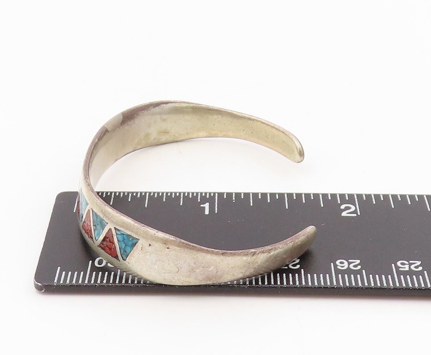 925 Sterling Silver Vintage Bracelet NAVAJO ZUNI Multi Gemstone Inlay BT11591