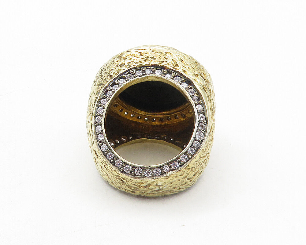 925 Sterling Silver Vintage Garnet & Cubic Zirconia Cocktail Ring Sz 6.5 RG10131