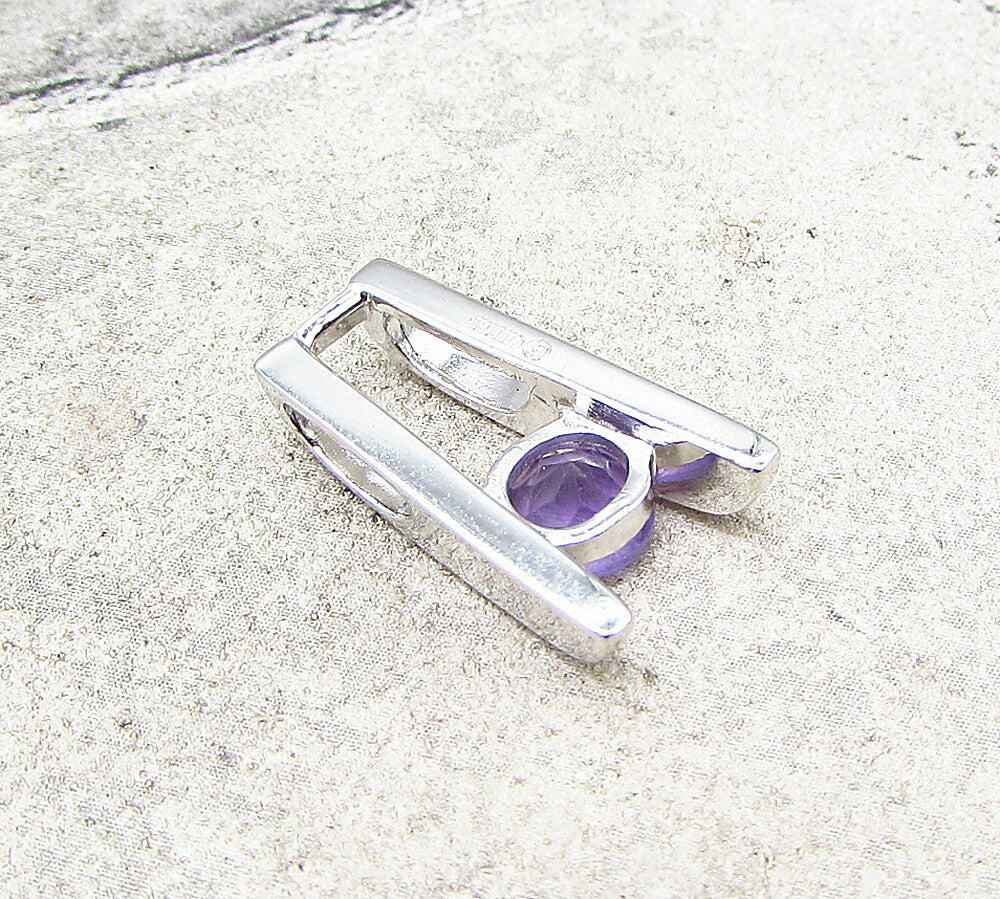 925 Sterling Silver Round Cut Faceted Amethyst Slider Pendant PT1492