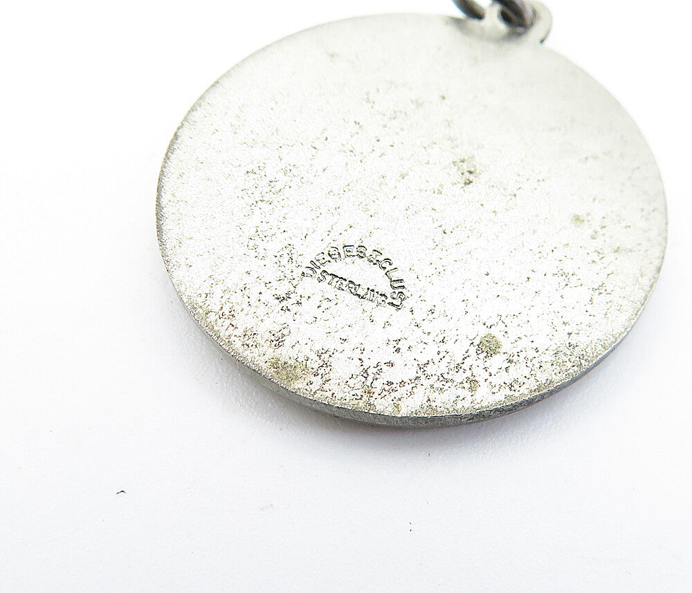 925 Sterling Silver Vintage Dark Tone Embossed Design Round Pendant PT5274