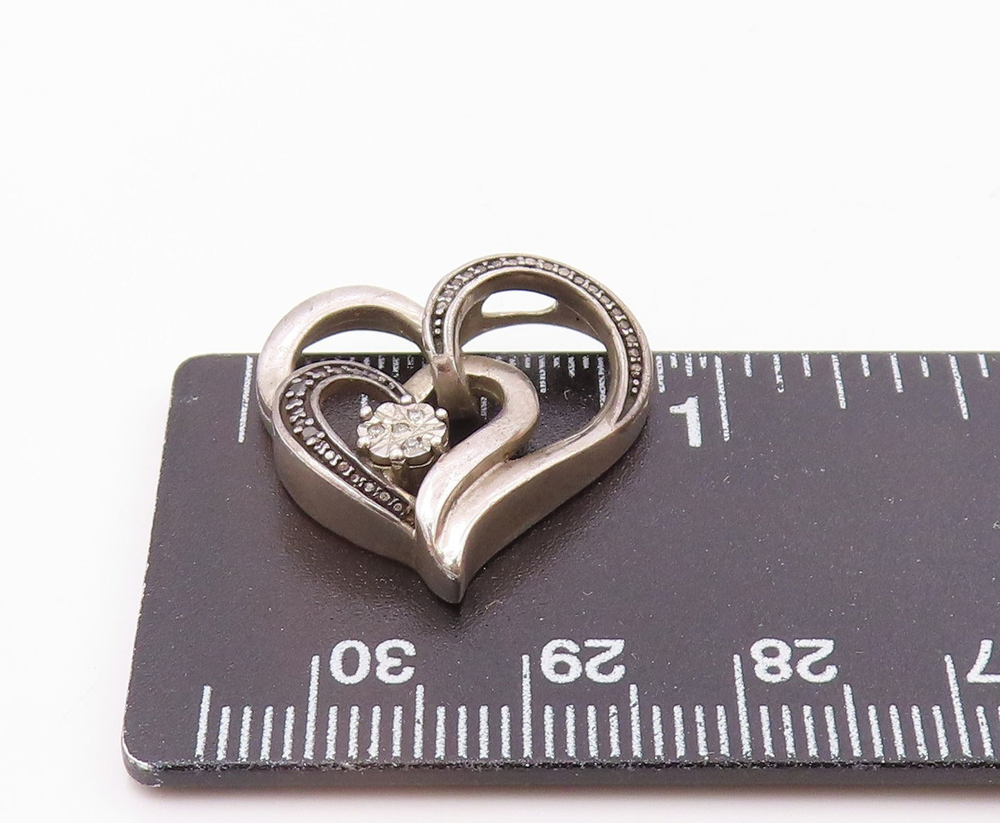 925 Sterling Silver Vintage Genuine Diamond Love Heart Pendant PT16801